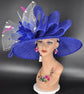 Royal Blue Sinamay Kentucky Derby Hat: Jumbo Bow & Ivory Netting