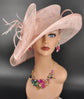 Wide Brim Sinamay Derby Hat: Blush Pink Floral Church Millinery