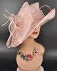 Wide Brim Sinamay Derby Hat: Blush Pink Floral Church Millinery