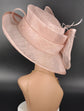 Wide Brim Sinamay Derby Hat: Blush Pink Floral Church Millinery