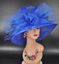 Medium Brim One Flower Royal Blue  for Church, Wedding, Tea Party, Kentucky Derby Hat Medium Brim Organza Hat