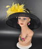 Audrey Hepburn Style DomYe Hat Kentucky Derby Hat Tea Party Carriage Party  Wide Brim Sinamay Hat Black +Yellow