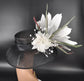 Wide Brim Sinamay Hat Church Kentucky Derby Hat Carriage Tea Party Wedding Hat Feather Flower  Foam Jumbo Flower Black Gray Ivory Pink