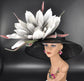 Wide Brim Sinamay Hat Church Kentucky Derby Hat Carriage Tea Party Wedding Hat Feather Flower  Foam Jumbo Flower Black Gray Ivory Pink