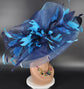 Church Kentucky Derby Hat Carriage Tea Party Wedding Wide Brim Sinamay Hat Navy Blue Teal Blue