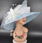 Powder Blue Sinamay Derby Hat: Wide Brim Wedding Tea Party
