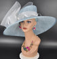 Powder Blue Sinamay Derby Hat: Wide Brim Wedding Tea Party