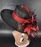 Black Red Feather Flowers Wide Brim Kentucky Derby Hat, Ascot Hat for Wedding & Tea Party, Garden Party Hat, Mother of the Bride, Church