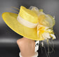 Yellow  White Wide Brim Kentucky Derby Hat, Ascot Hat for Wedding & Tea Party, Garden Party Hat, Mother of the Bride, Church