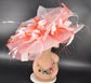 Wide Brim Sinamay Kentucky Derby Hat: White & Coral Feather Church Hat