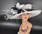 Black & White Kentucky Derby Hat: Wide Brim Sinamay Feather Fascinator