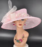 Pink Sinamay Kentucky Derby Hat: Wide Brim Feather Floral Tea Party Hat