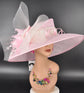 Pink Sinamay Kentucky Derby Hat: Wide Brim Feather Floral Tea Party Hat