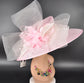 Pink Sinamay Kentucky Derby Hat: Wide Brim Feather Floral Tea Party Hat