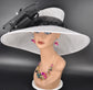 Church Kentucky Derby Hat Carriage Tea Party Wedding Wide Brim Sinamay Hat White with Black