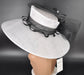 Church Kentucky Derby Hat Carriage Tea Party Wedding Wide Brim Sinamay Hat White with Black