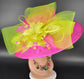 Fuchsia Sinamay Kentucky Derby Hat: Lime Green Floral Wide Brim
