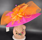 Fuchsia Sinamay Kentucky Derby Hat: Orange Feather Church Wedding Brim