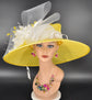 Yellow Sinamay Kentucky Derby Hat: Wide Brim Wedding Tea Party Hat