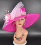 Fuchsia Sinamay Kentucky Derby Hat: Pink Floral Wide Brim Wedding Hat