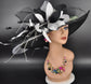 Black  White Feather Wide Brim Kentucky Derby Hat, Ascot Hat for Wedding & Tea Party, Garden Party Hat, Mother of the Bride, Church