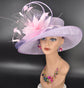 Church Kentucky Derby Hat  Carriage Tea Party Wedding  Feather Flowers and Ostrich  Quills Lilac with Pink
