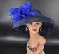 Navy & Royal Blue Sinamay Derby Hat: Audrey Hepburn Style Feathered Brim