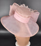 Dusty Pink Kentucky Derby Hat: Wide Brim Sinamay Feathered Church Hat