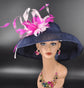 Hepburn Style Hat Kentucky Derby Hat Tea Party Carriage Party Wide Brim Sinamay Hat Navy Blue +Fuchsia Pink Baby Pink( More colors options)