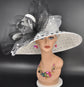 White Black Polka Dot Wide Brim Kentucky Derby Hat, Ascot Hat for Wedding & Tea Party, Garden Party Hat, Mother of the Bride, Church