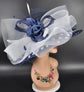 Navy Blue Polka Dot Derby Hat: Wide Brim Sinamay Ascot Hat