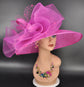 Fuchsia Pink Derby Hat: Wide Brim Sinamay Ascot Race Day Hat