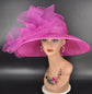 Fuchsia Pink Derby Hat: Wide Brim Sinamay Ascot Race Day Hat