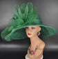 Emerald Green Wide Brim Sinamay Hat for Kentucky Derby, Ascot Royal , Wedding, Tea Garden Party, Church, Mother of the Bride, Easter Day