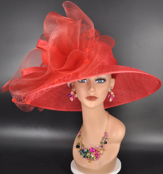 Red Sinamay Derby Hat: Wide Brim Kentucky Race Day Hat
