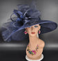 Navy Blue Derby Hat: Wide Brim Sinamay Ascot Wedding Hat
