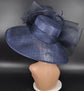 Navy Blue Derby Hat: Wide Brim Sinamay Ascot Wedding Hat