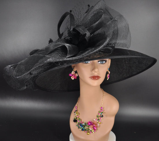 Black Wide Brim Derby Hat: Kentucky Oaks, Tea Party, Wedding