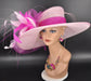 Kentucky Derby Sinamay Hat: Pink Feathered Wide Brim Wedding Hat