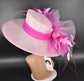 Kentucky Derby Sinamay Hat: Pink Feathered Wide Brim Wedding Hat