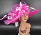 Wide Brim Kentucky Derby Hat, Ascot Hat for Wedding & Tea Party, Garden Party Hat, Mother of the Bride, Church Fuchsia Pink Baby Pink