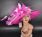 Wide Brim Kentucky Derby Hat, Ascot Hat for Wedding & Tea Party, Garden Party Hat, Mother of the Bride, Church Fuchsia Pink Baby Pink