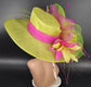 Lime Green Sinamay Kentucky Derby Hat: Fuchsia Pink Feather Wedding Hat