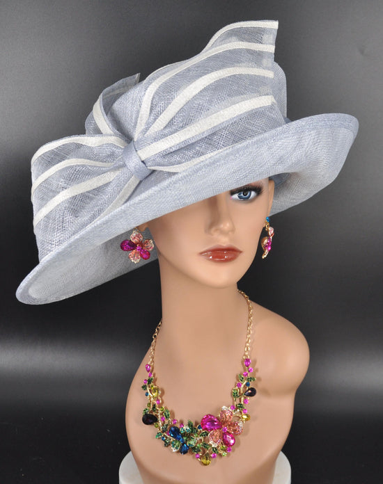 Sinamay Derby Hat: Light Blue Medium Brim Ascot Hat