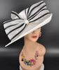 Sinamay Derby Hat: White Ascot Hat with Black Striped Bow