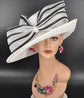 Sinamay Derby Hat: White Ascot Hat with Black Striped Bow