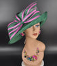 Sinamay Kentucky Derby Hat: Green Fuchsia Pink Bow, Royal Ascot Style