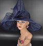 Navy Blue Sinamay Derby Hat: Wide Brim Ascot Wedding Hat