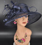 Church Kentucky Derby Hat Carriage Tea Party Wedding Wide Brim  Royal Ascot Horse Race Oaks day hat  Navy Blue