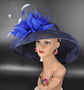 Navy & Royal Blue Sinamay Kentucky Derby Hat: Feathered Wide Brim